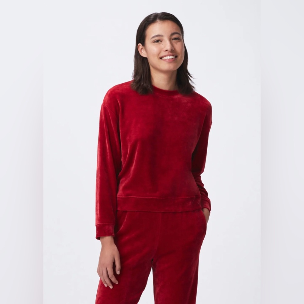 For Days Matching Velour Sweatshirt and Sweatpants Set in Chili Pepper